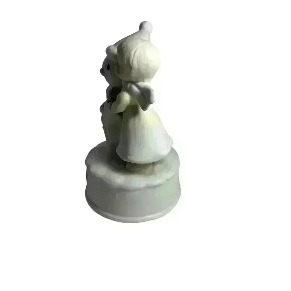 Musical Christmas Porcelain Bisque Girl with Snowman Figurine - Jingle Bells - Picture 6 of 10